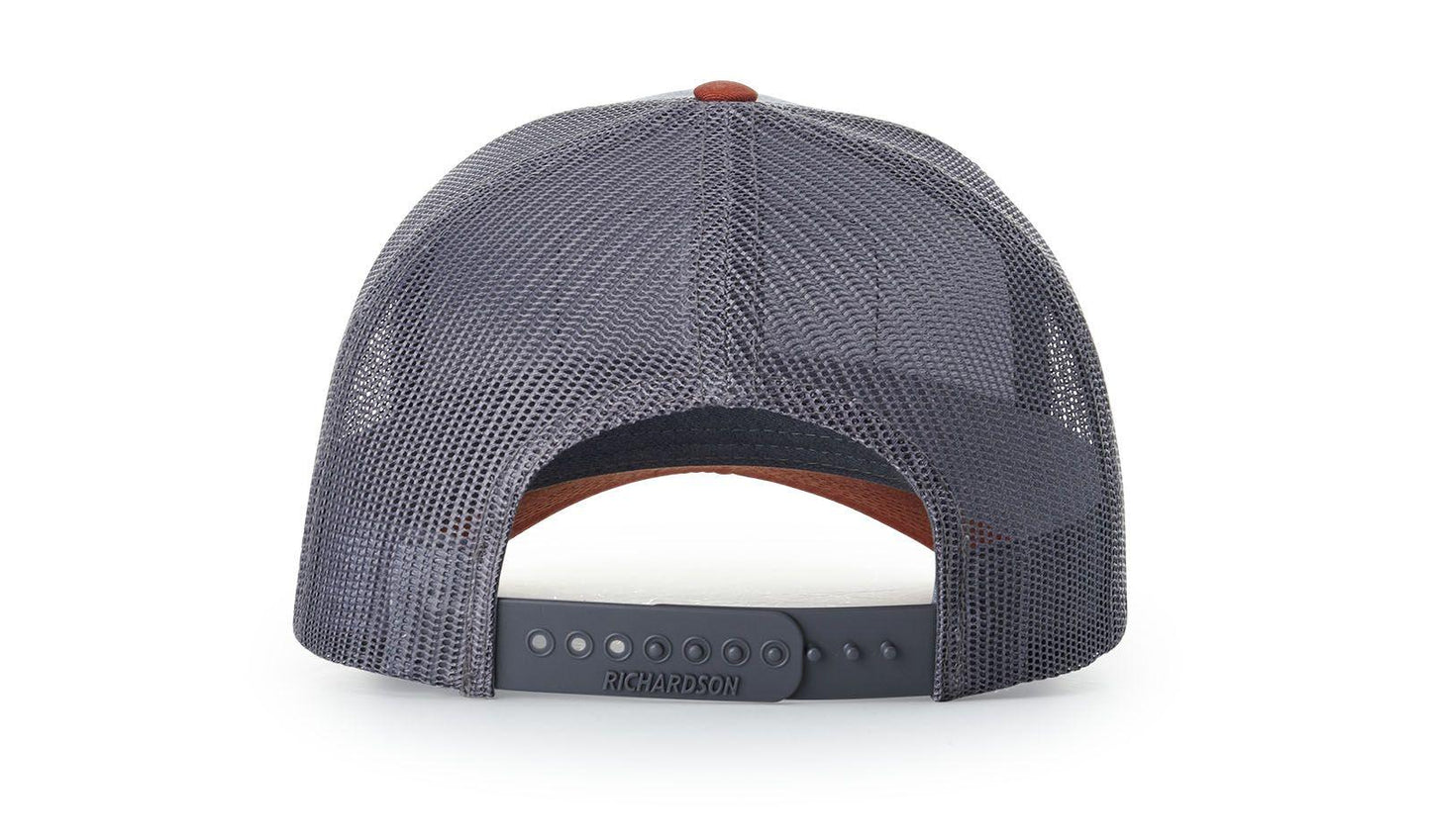 Richardson Custom Embroidered Richardson 112 Mid-Profile Trucker Snapback Cap Custom hat, custom baseball hat, custom trucker hat, custom embroidered hat, embroidered hat, Back.