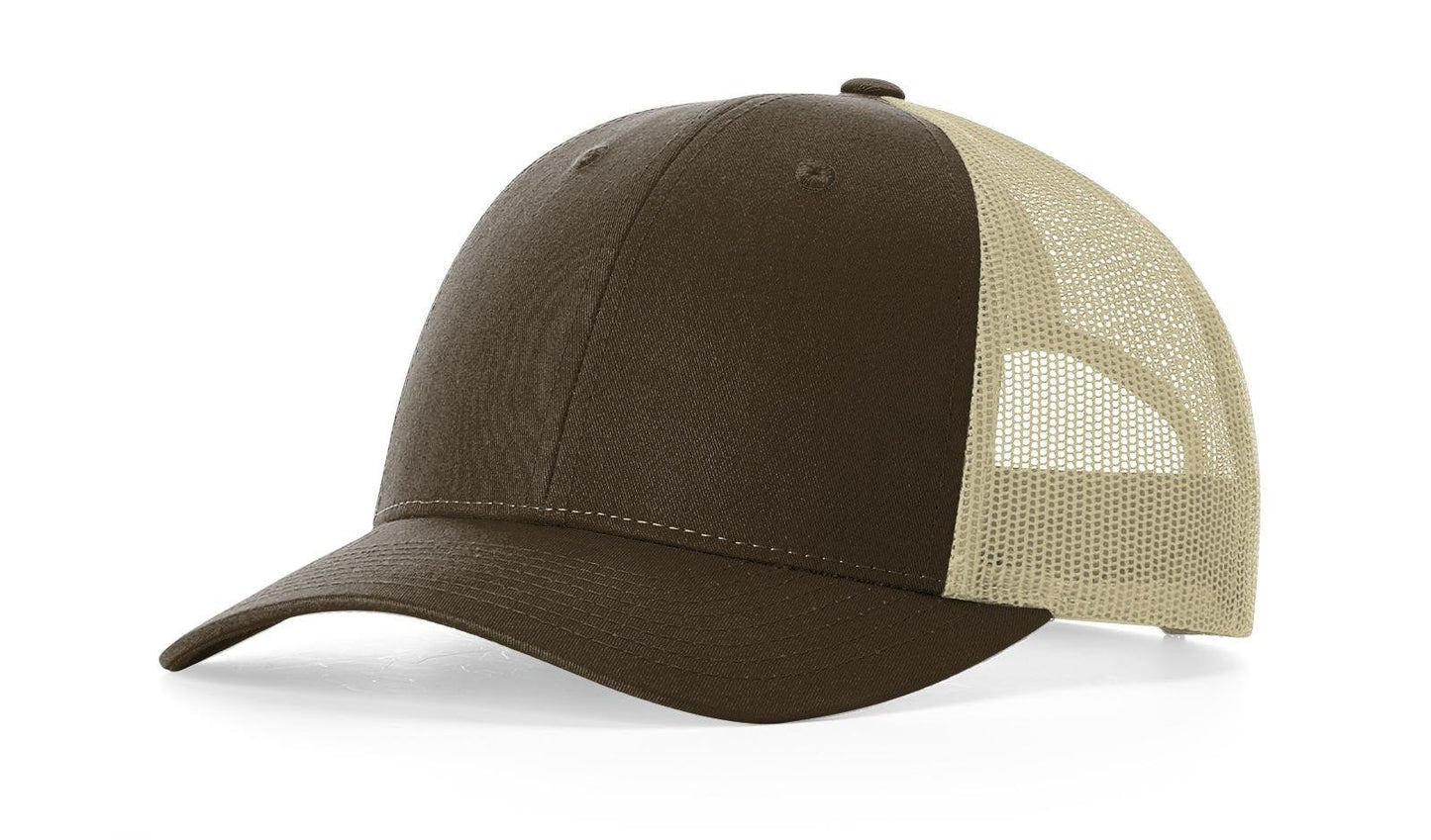 Richardson Custom Embroidered Richardson 115 Low-Profile Trucker Cap - Adjustable Snapback, Mesh Back Cap Custom hat, custom baseball hat, custom trucker hat, custom embroidered hat, embroidered hat
