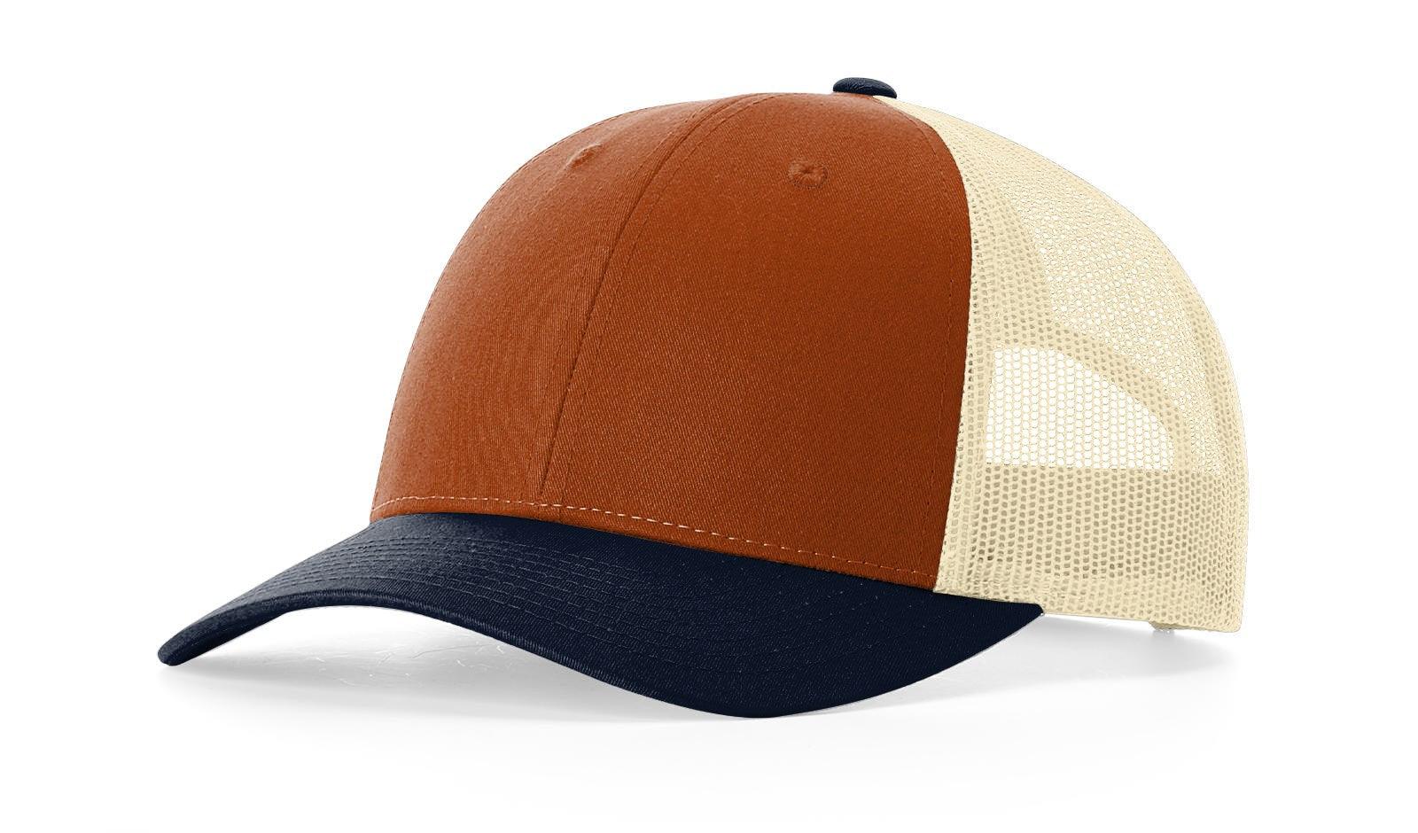 Richardson Custom Embroidered Richardson 115 Low-Profile Trucker Cap - Adjustable Snapback, Mesh Back Cap Custom hat, custom baseball hat, custom trucker hat, custom embroidered hat, embroidered hat