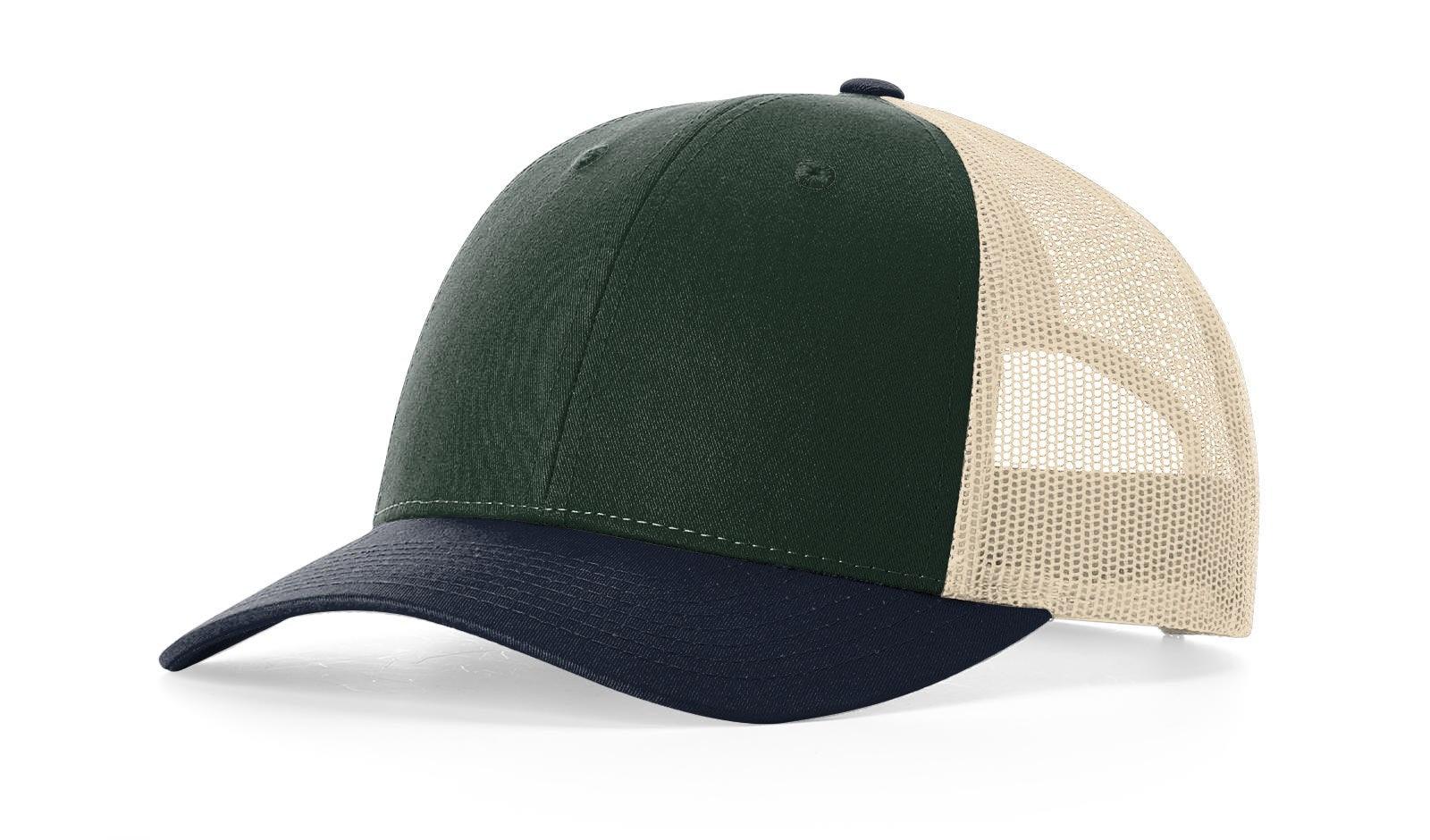 Richardson Custom Embroidered Richardson 115 Low-Profile Trucker Cap - Adjustable Snapback, Mesh Back Cap Custom hat, custom baseball hat, custom trucker hat, custom embroidered hat, embroidered hat