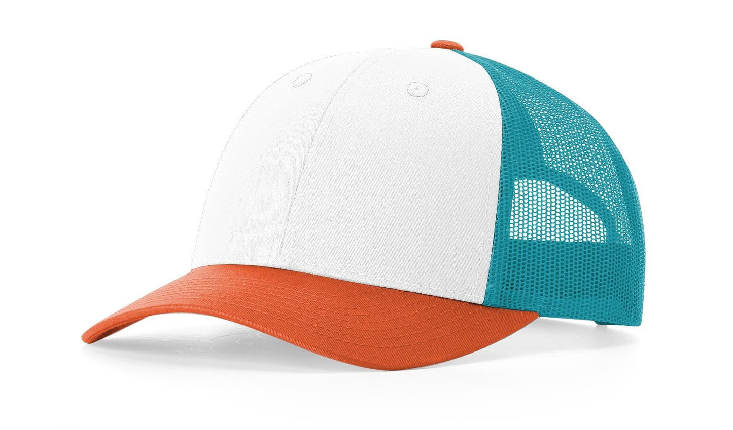 Richardson Custom Embroidered Richardson 115 Low-Profile Trucker Cap - Adjustable Snapback, Mesh Back Cap Custom hat, custom baseball hat, custom trucker hat, custom embroidered hat, embroidered hat