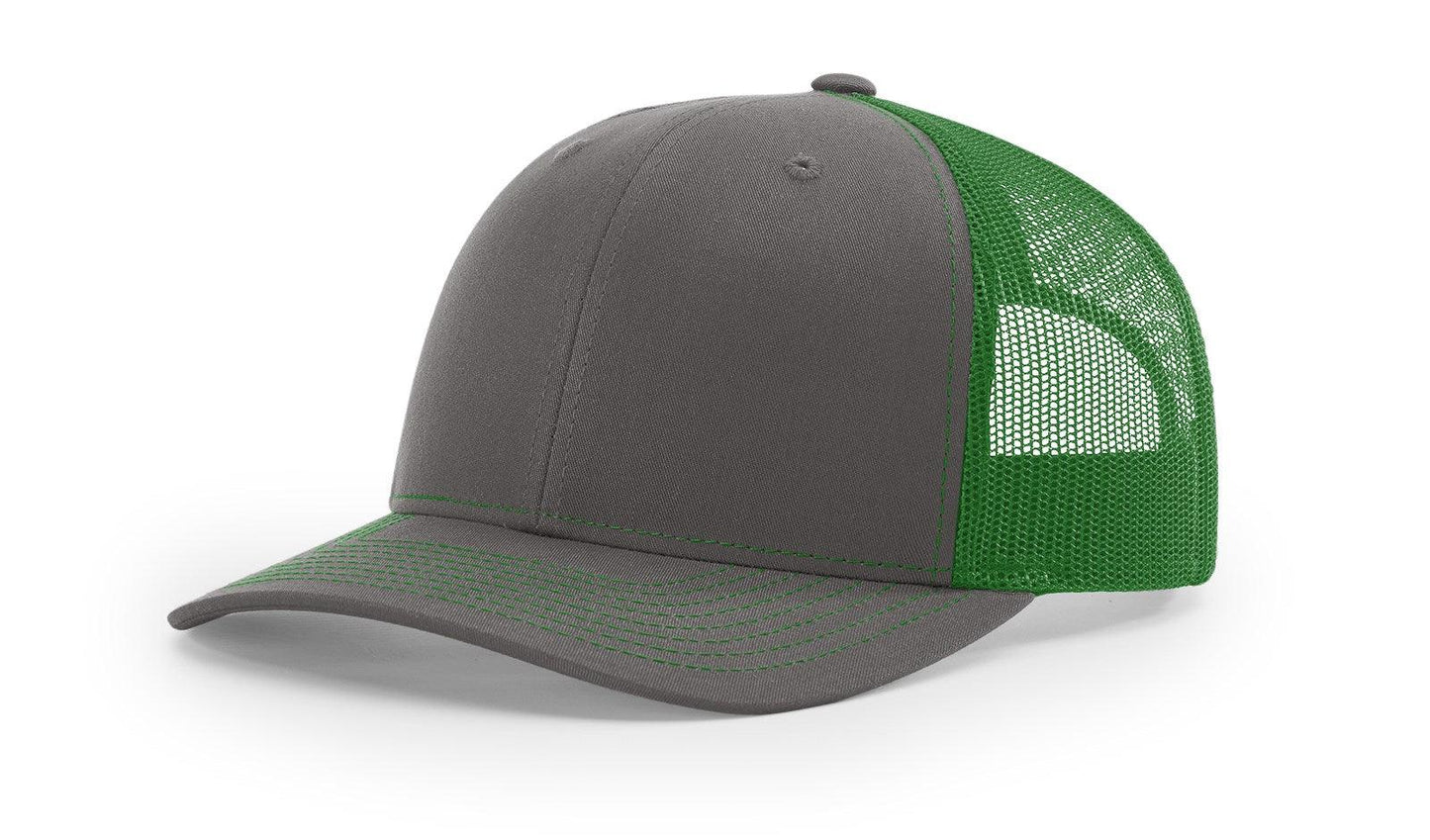 Richardson Custom Embroidered Richardson 112 Mid-Profile Trucker Snapback Cap Custom hat, custom baseball hat, custom trucker hat, custom embroidered hat, embroidered hat, Charcal/ kelly Side